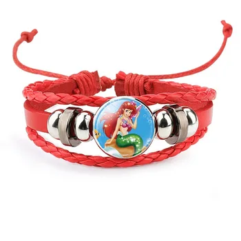 

Disney Princess children's cute cartoon bracelet mermaid leather woven DIY jewelry toys for children Random color delivery