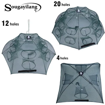 

Sougayilang 4-20 Holes Automatic Fishing Net Nylon Foldable Catch Fish Trap for Fishes Shrimp Minnows Cast Mesh Fishing Equipm