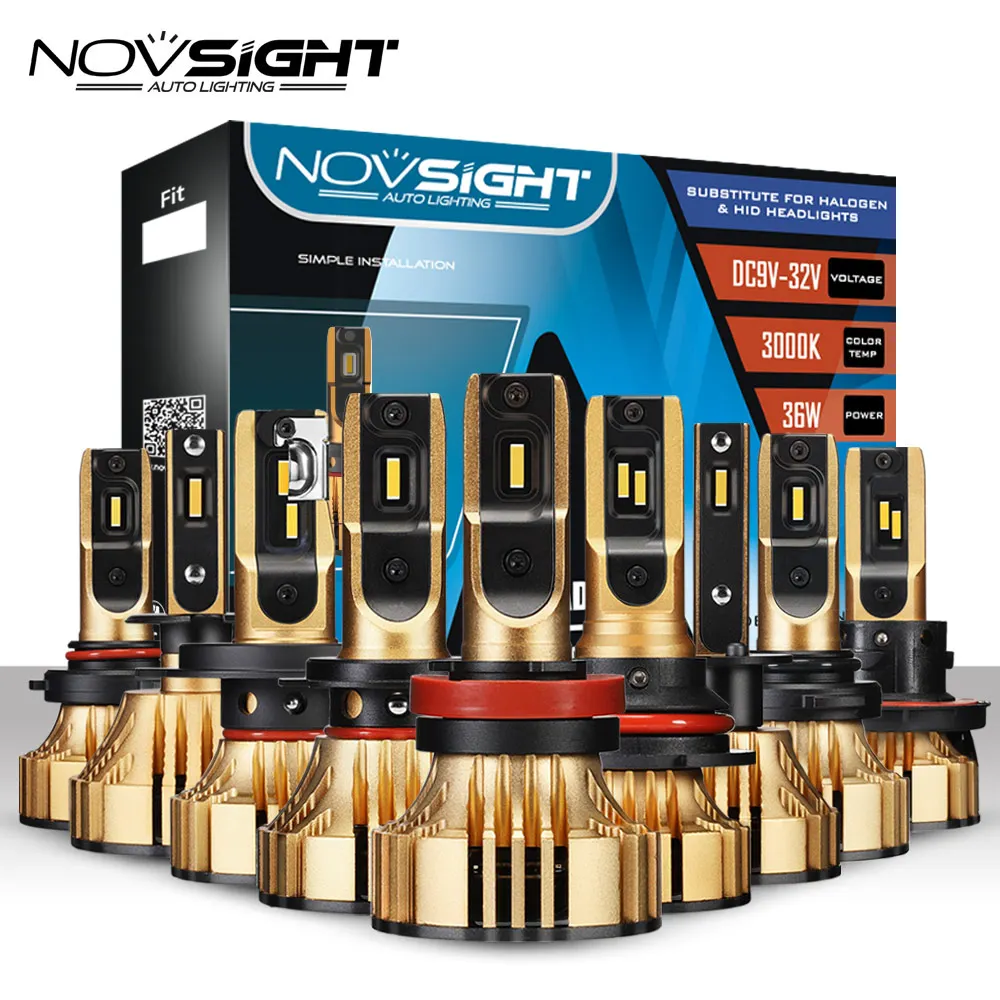 NOVSIGHT 72W фары для 12000LM Автомобильный светодиодный фары для H4 светодиодный H7 H1 H3 H11 H13 HB3/9005 HB4/9006 HB5/9007 светодиодный фары 3000K желтого золота