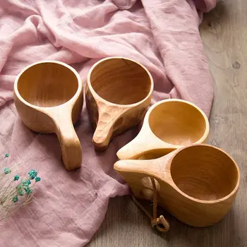 

Natural Jujube Wood Coffee Cup With Handle Milk Travel Wine Beer Home Bar Kitchen Gadgets Portable Outdoor Hand Grinding Tools