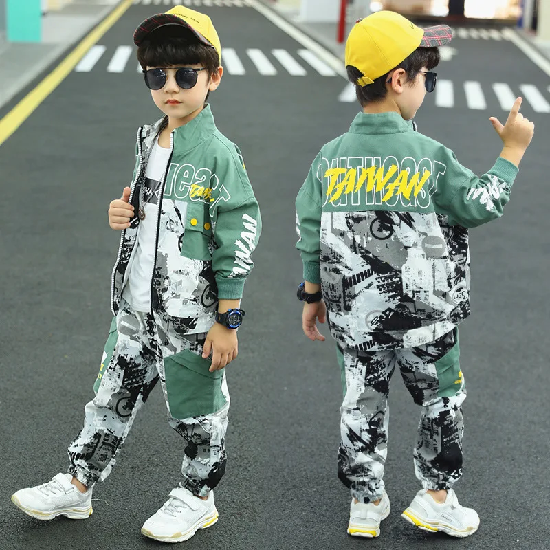 Kids Clothes Boys Camouflage Suit Spring Autumn Baseball Two Piece Set Summer Camp