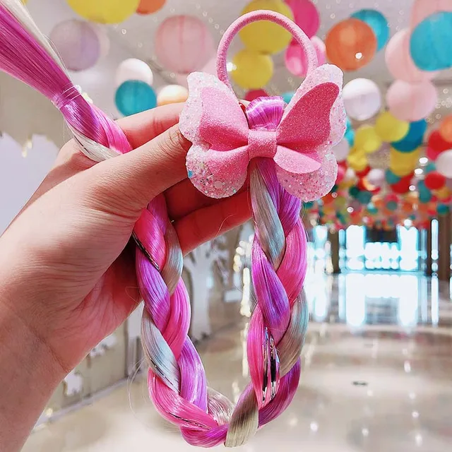 2021 New Girls Cute Cartoon Bow Butterfly Colorful Braid Headband Kids Ponytail Holder Rubber Bands Fashion Hair Accessories 3