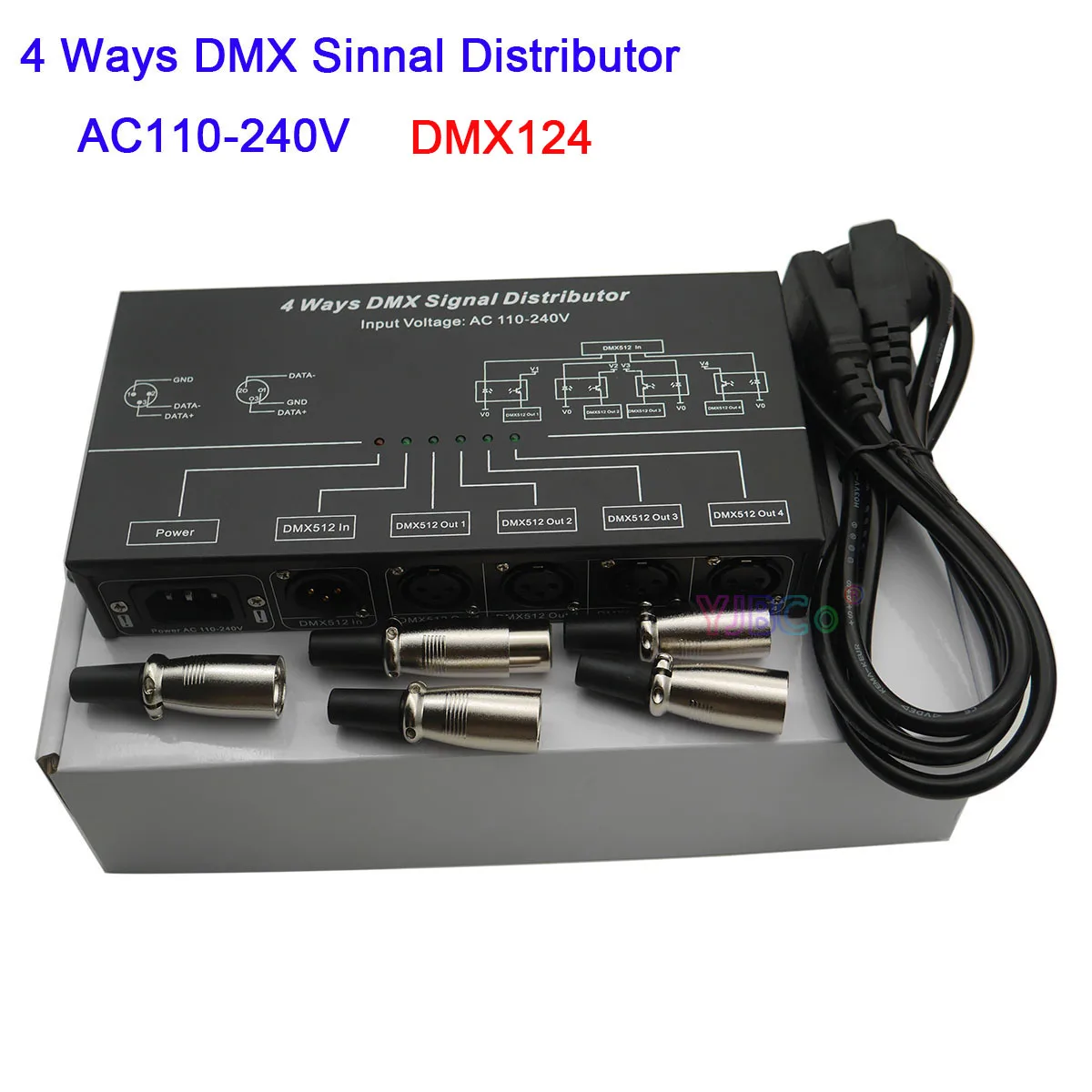 DMX512 сплиттер усилителя DMX124 DMX повторитель сигнала 4CH 4 выхода порта 4 способа DMX Sinnal дистрибьютор; AC100V-240V вход