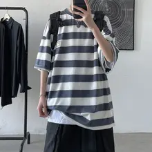 

Men's Tshirt Spring And Summer Couples Leisure Striped Short Sleeve Loose College Cotton The New Listing Fashion