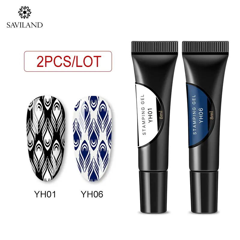 2PCS Gel SAVILAND 8 мл гель для ногтей штамповочный лак Полупостоянный светодиодный Гибридный лак замачиваемый лак для пластина для стемпинга для нейл-арта - Color: 2PCS Gel
