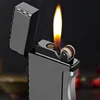 Personality Variable Double-fire Grinding Wheel Open Flame Side Pressure Straight Into Blue Fmale Inflatable Metal Lighter ► Photo 3/6