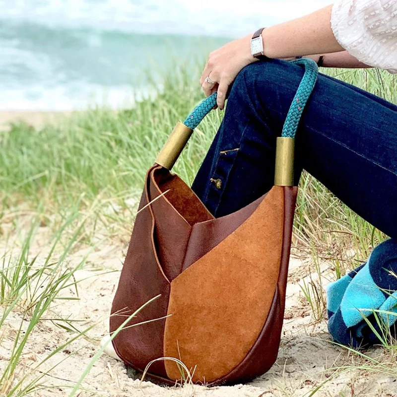 

Vintage Woven Shoulder Strap Splicing Armpit Bag Contrast Color High-capacity Designer Handbag Leisure Fashion Women's Tote Bag