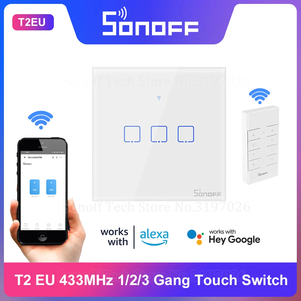 Itead Sonoff T2eu 86 Size 433mhz Rf Remote Controlled Wifi Touch Switch Smart Scene Via Ewelink Works With Alexa Google Home Home Automation Modules Aliexpress