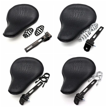 

for Harley/Honda/Yamaha/Kawasaki Black Universal Motorcycle Saddle Solo Seat Cushion Spring Crocodile Leather Style