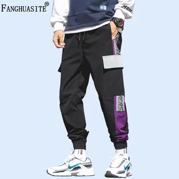 

2019 Autumn Men's Casual Pants High quality Polyester Hip Hop Sweatpants Multi-pocket Printing Teen fashion Cargo pants Men A896