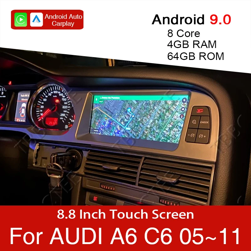Android 9.0 4+64GB Car Multimedia Player For Audi A6 C6 4f 2005~2011 Car GPS Navigation touch monitor for CarPlay android auto