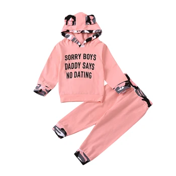 

2 Pcs Infant Letter Print Outfits Toddler Letter Print Long Sleeve Hoodie Trousers Girls Baby Clothes Infant Costume Cotton Suit