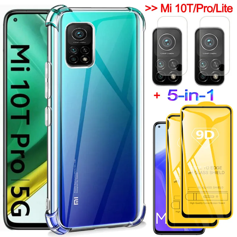 5-in-1 etui na telefon + szklo hartowane Mi 10T Pro case odporna na wstrząsy silikonowa etui Mi9 Xiaomi 9Lite Mi 9Se screen protector Mi10T Xiaomi 10T Pro etui Mi 9T Pro Xiaomi Mi 10 T Glass Case Mi 10T Lite etui