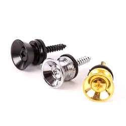 Multi-Color Metal Strap Lock Buttons for Guitars and Bass Instruments (Silver - 2pcs)