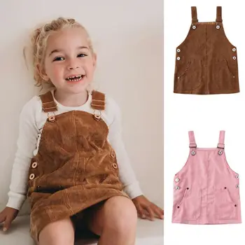 

Summer Toddler Kids Baby Girl Mini Retro Dress Solid Strap Dress Suspenders Skirt Cute Overalls