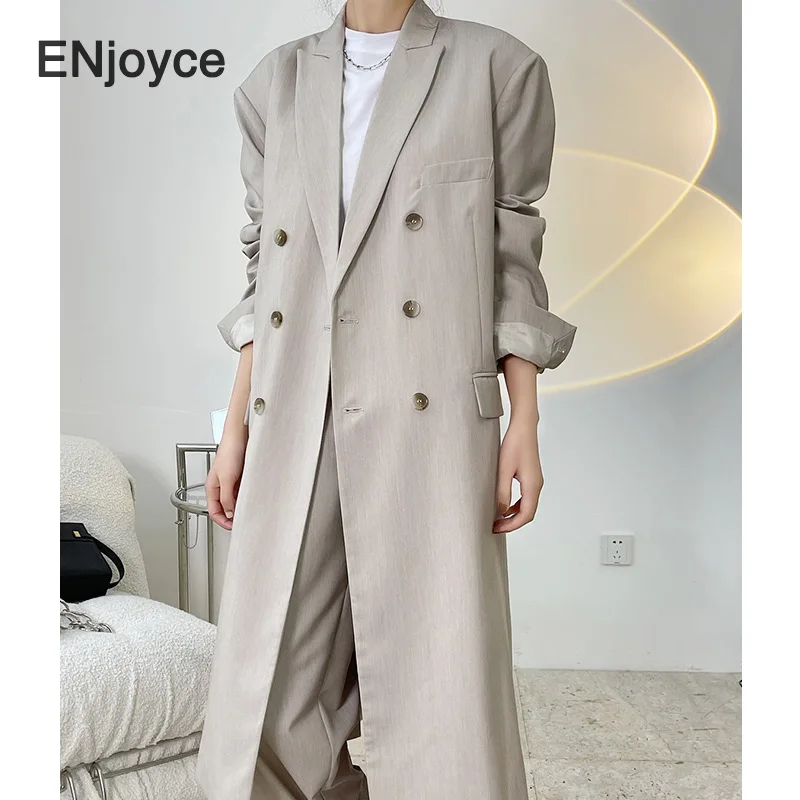 

Spring Fall Women Vintage Plus Long Suit Blazer Ladies Stylish Workwear Oversize Trend Coat Korean Fashion Overcoat Clothes