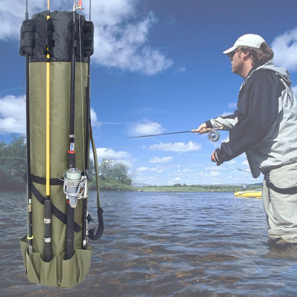 

1 Pcs Multi-function Fishing Bag Fishing Bag Army Fan Outdoor Sports Portable Canvas Fishing Bag Army Green Fish Bag 123x34CM