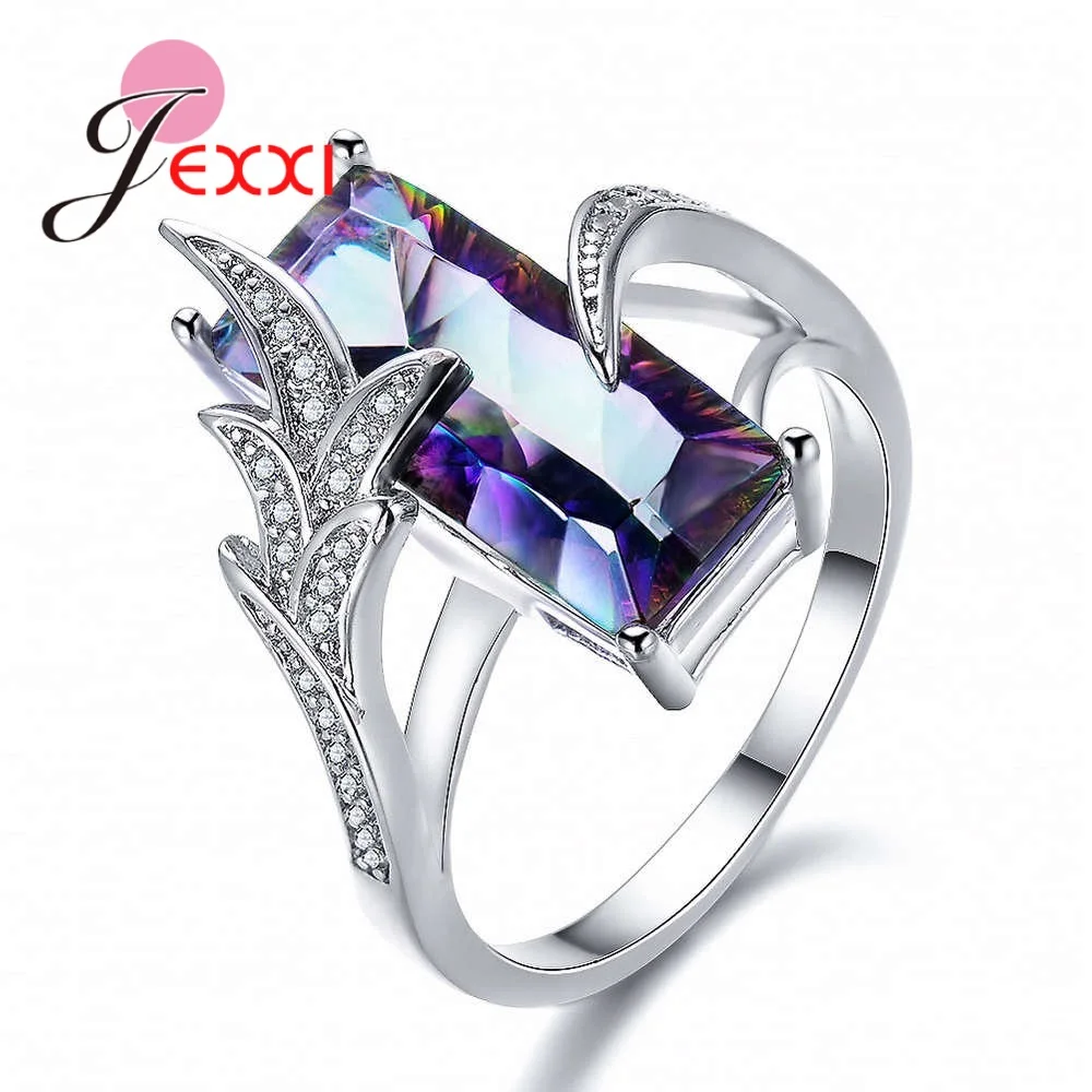 

New Arrival SquareCubic Zirconia Leave Rings Jewelry 925 Sterling Silver Flower Wedding Rings For Bride Girls Open Bijoux Femme