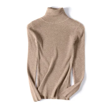 

Woman Solid Elastic Autumn Sweater Soft Jumper Turtleneck Slim Knitted Pullover Warm
