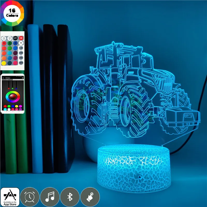 Baby Night Light 3D LED Touch Sensor Nightlight Cool Tractor Desk Lamp Color Change APP Control for Home Decor Bedside Kids Gift moon night light
