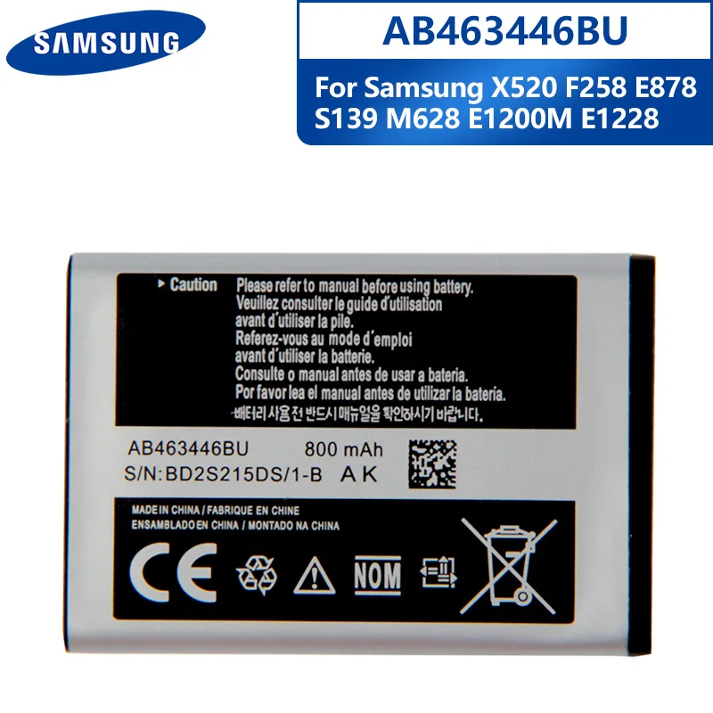 Оригинальный запасной аккумулятор AB463446BU для Samsung X520 F258 E878 S139 M628 E1200M E1228 X160 AB043446BE