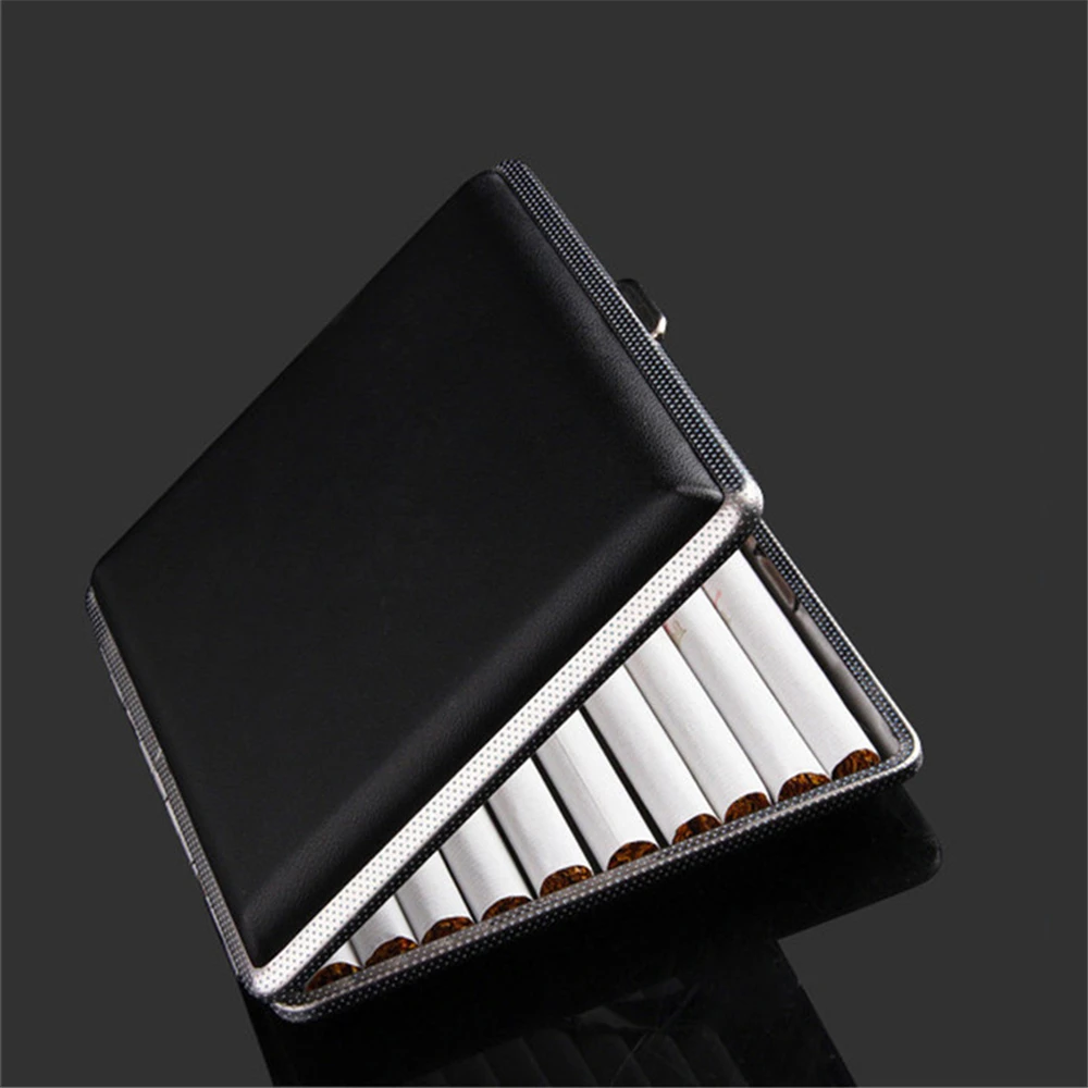 20Pcs Waterproof Automatic Clip Leather Cigarette Case Portable Metal