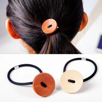 

Hair Accessories Fashion Elastic hair rope for Women's Simple Wood Elastic Hair Tie Rope Band Ponytail Holder Button Y819