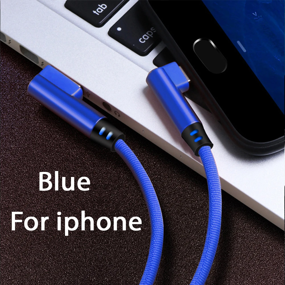 Blue iphone USB кабель для мобильного телефона провод для быстрого заряда нейлон переплетение 90 градусов данных микро кабель с для iphone 7 8 11 Pro X XR MAX - Цвет: Blue iphone