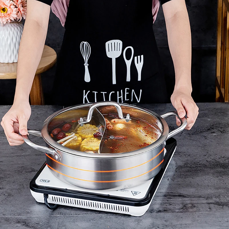 Stainless Steel Pot Hotpot Induction Cooker Gas Stove Compatible Pot Home Kitchen  Cookware Soup Cooking Pot Twin Divided