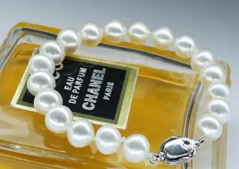 

gorgeous 9-10mm south sea round white pearl bracelet 7.5-8"925s