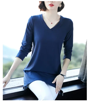 

Plus Size Fashion Full Sleeve blouse women Spring Brief Solid V-Neck blusas womens tops and blouses Orange White Blue Black 3429