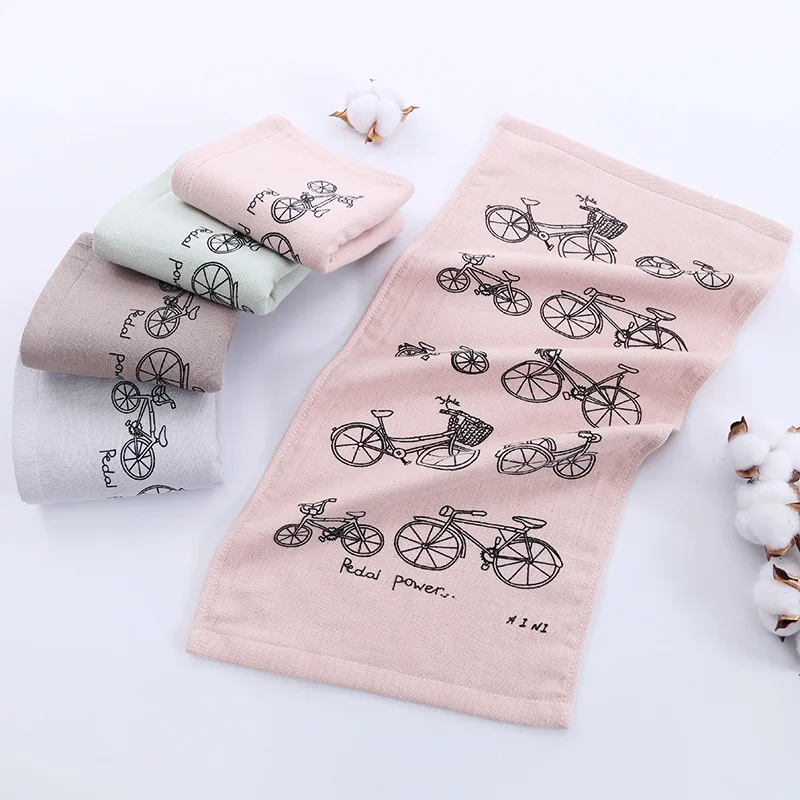 

1Pcs Baby Bathing Cloth 100% Cotton Towel Bicycle Pattern Soft Portable Towel 4Colors Breathable Children's Handkerchief 25*50cm