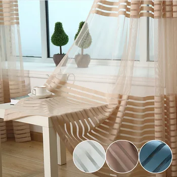 

4 Colors Modern Stripes Tulle Curtains for the Living Room Transparent Curtain For Window Curtains For Bedroom Curtains cortina