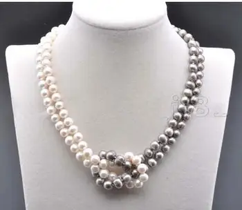 

free shipping 7-8MM NATURAL SOUTH SEA WHITE GRAY PEARL NECKLACE 18 INCH