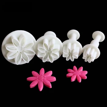 

4PCS Daisy Fondant Mould Cake Baking Cookies Mold Plastic Chrysanthemum Biscuit Cookies Plungers Chocolate Mold Dessert Decor