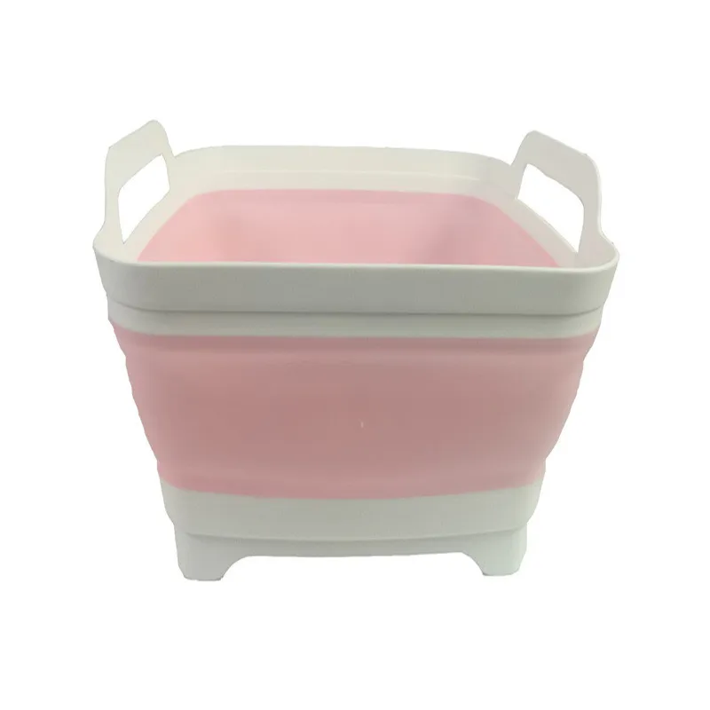 Пластиковый моющий мешок для растений, держатель для хранения фруктов, складной контейнер со сливом, кухонные аксессуары - Цвет: Розовый