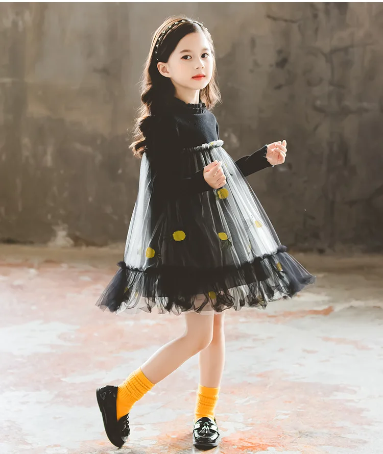 От 4 до 12 лет Детские платья для девочек на осень платье-свитер одежда с украшениями из очень тонкой шёлковой сеткой для вуалеток и отделки, с рисунком ананаса для девочек платья принцессы Милая Детская одежда