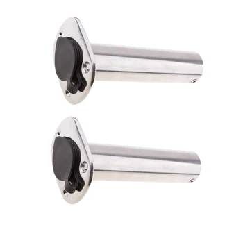 

2 pcs Flush Mount Fishing Boat Rod Holder and Cap Cover , Polished Marine Grade Stainless Steel