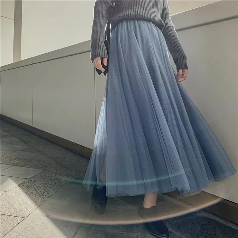 OBEEII Lange rok van tule voor dames, hoge taille, A-lijn, gelaagd mesh