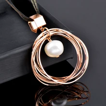 KIOOZOL Large Pearl Ball Multi Circle Pendant Long Necklace For Women Vintage Fashion Jewelry Accessories ZD1 KO1