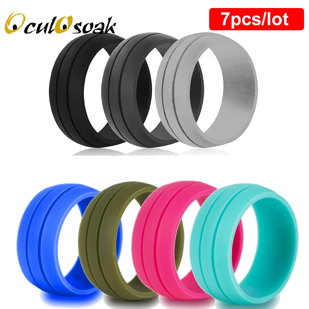 

Hypoallergenic Silicone Rubber Flexible Ring Band Wedding Engagement Stackable Plain Simple Statement US Size 6-12 Couples Rings