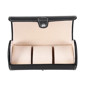 

2Colors 3 Grids Cylinder Watch Roll Holder Wristwatch Display Case Jewelry Gift Storage Box Leather Watch Holder