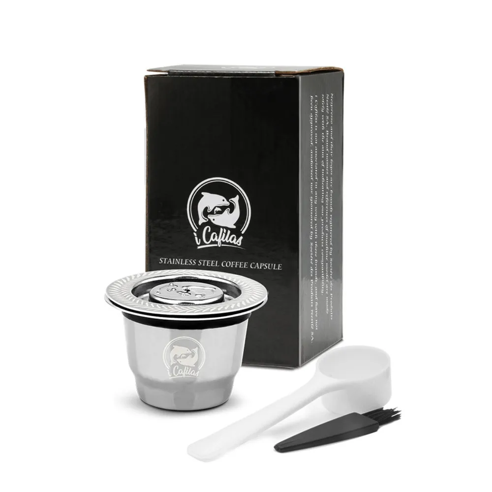 Nespresso фильтр для кофе из нержавеющей стали многоразовая перезаправляемая кофейная капсула Satinless трамбовочная ложка Капсульная чашка длительный сервис - Цвет: Metal Lid