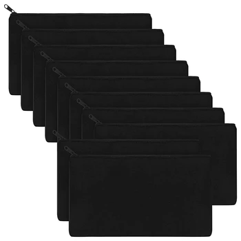 

10Pcs Canvas Zipper Pouch Bags Canvas Makeup Bags Pencil Case Blank DIY Craft Bags for Travel DIY Craft School, Black