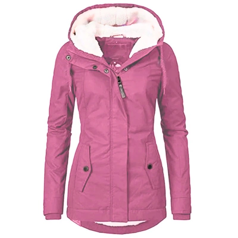 Women Winter Waterproof Thickend Coat Long Sleeve Jacket Harajuku Elegant Parkas Warm Zipper Pocket Hooded Drawstring Overcoats 1