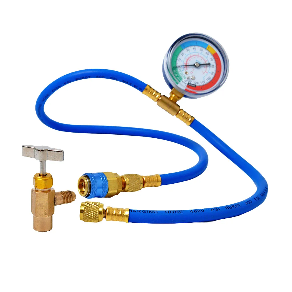 suroper Car Air Conditioning Refrigerant Recharge Hose Kit AC 1//2 R134A Auto Measuring Hose Charging Adapter with Gauge