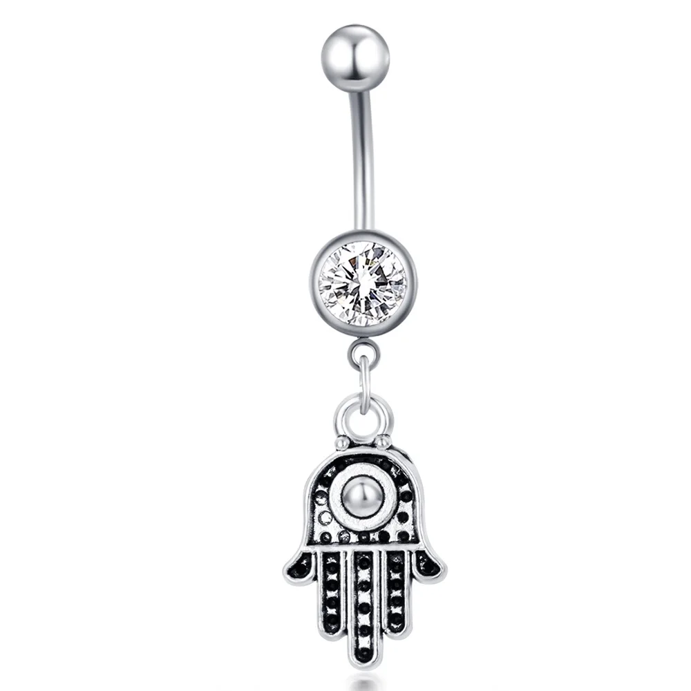 

1PC Sexy Hamsa Hand Piercing Navel Bars Goth Belly Button Rings Boho Dangle Belly Rings Body Navel Piercing Jewelry for Women