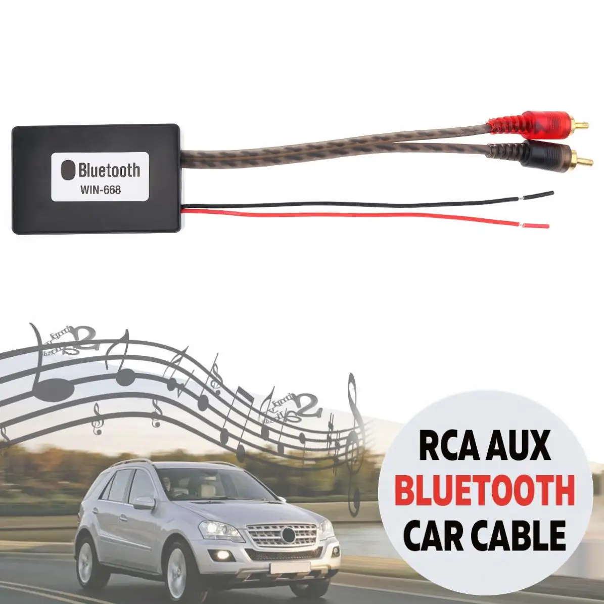 Black+Red Car bluetooth Wireless Connection Adapter for Stereo with 2 RCA AUX IN Music Audio Input Wireless Cable for Truck Auto
