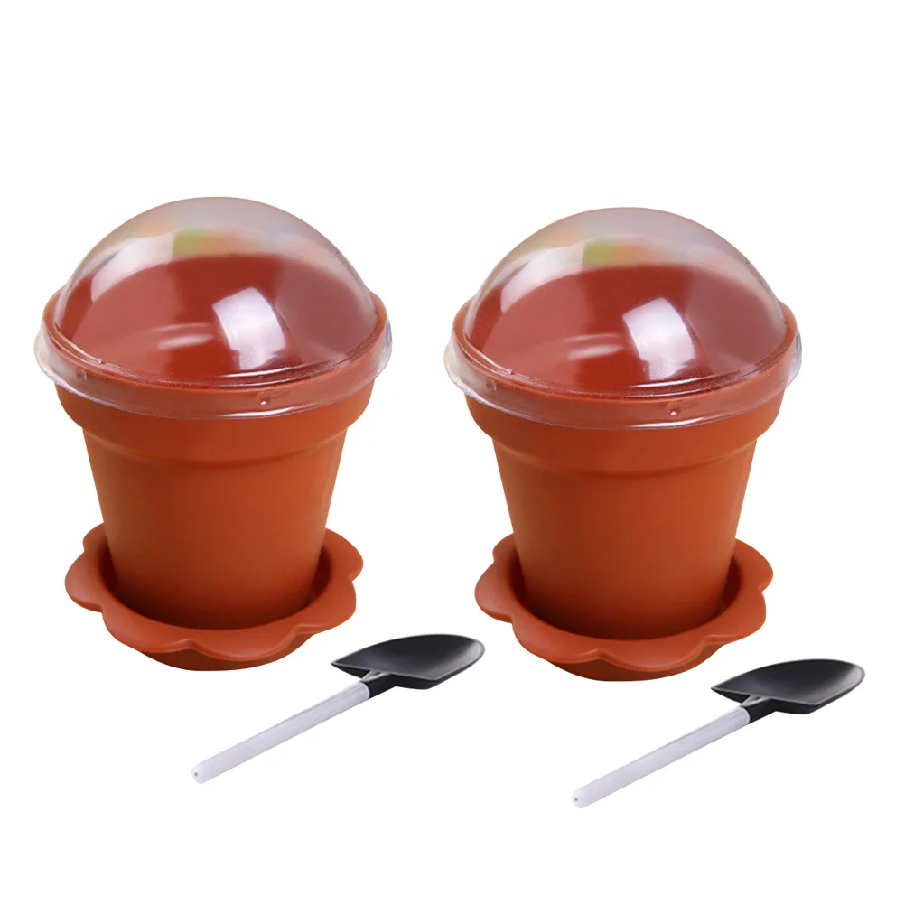 

30/20/10pcs Flowerpot Cake Disposable Cups with Lid Shovel Scoop Bottom Plastic Yogurt Cup Dessert Container Ice Cream Mousse