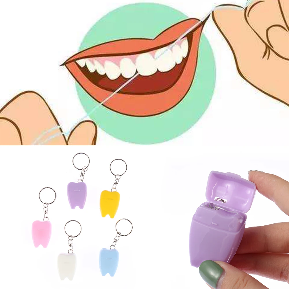 Новая мода Портативный зубная нить зубы чистый брелок для ключей Путешествия 15 м случайный цвет 15 м чистка зубов Уход за полостью рта набор